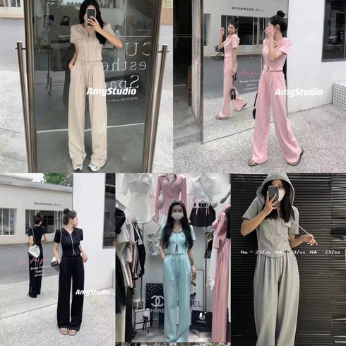 Short Sleeve Hooded Double Chain With Trouser Set